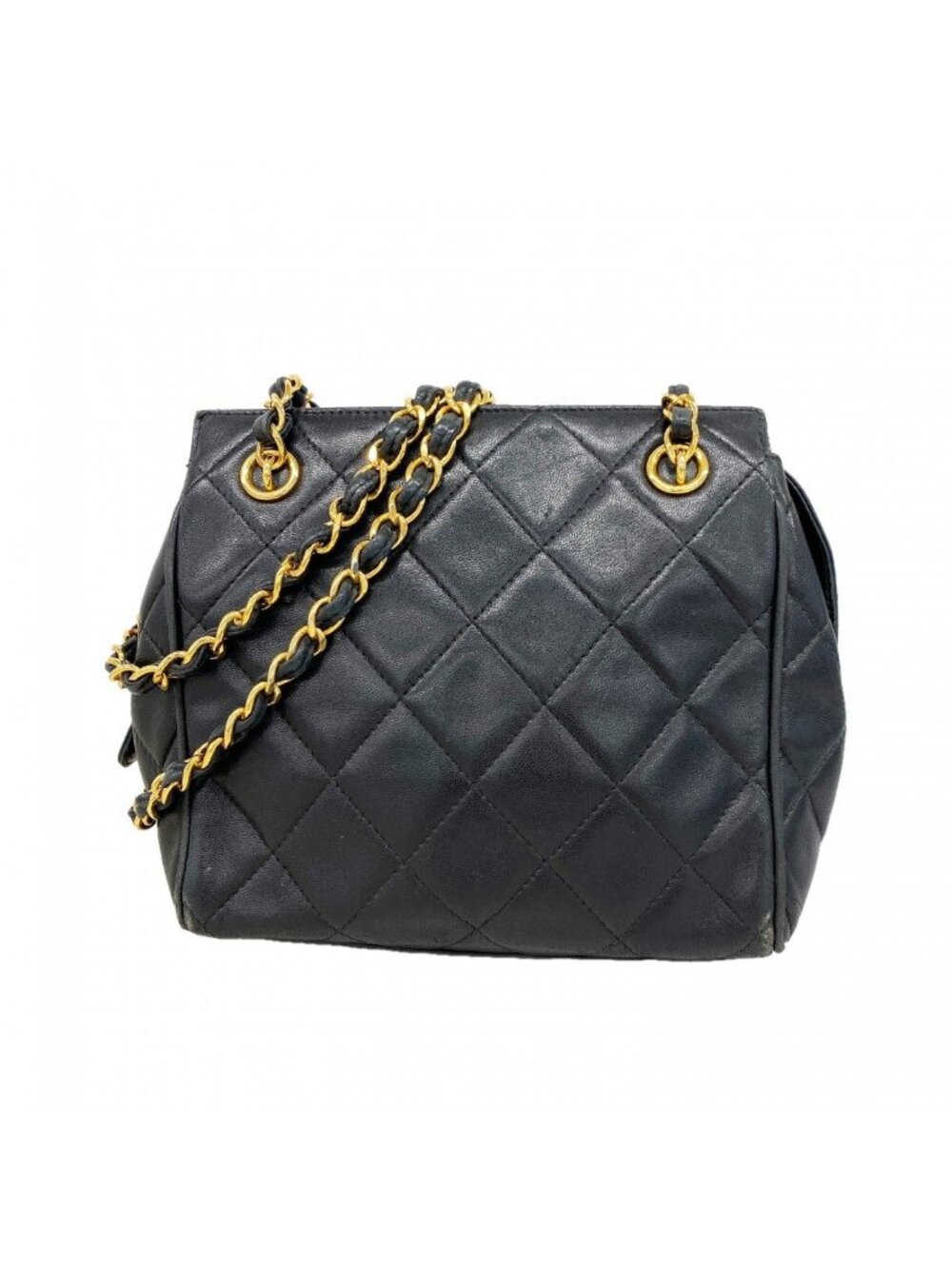 Chanel Shoulder Bag Quilted Lambskin Black Gold